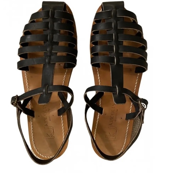 K Jacques Adrien Slingback Flat Sandals In Black - Picture 1 of 13